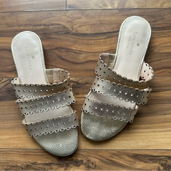 Kate Spade Women's Gold lazer cut strap leather Sandals 7 - Picture 4 of 6